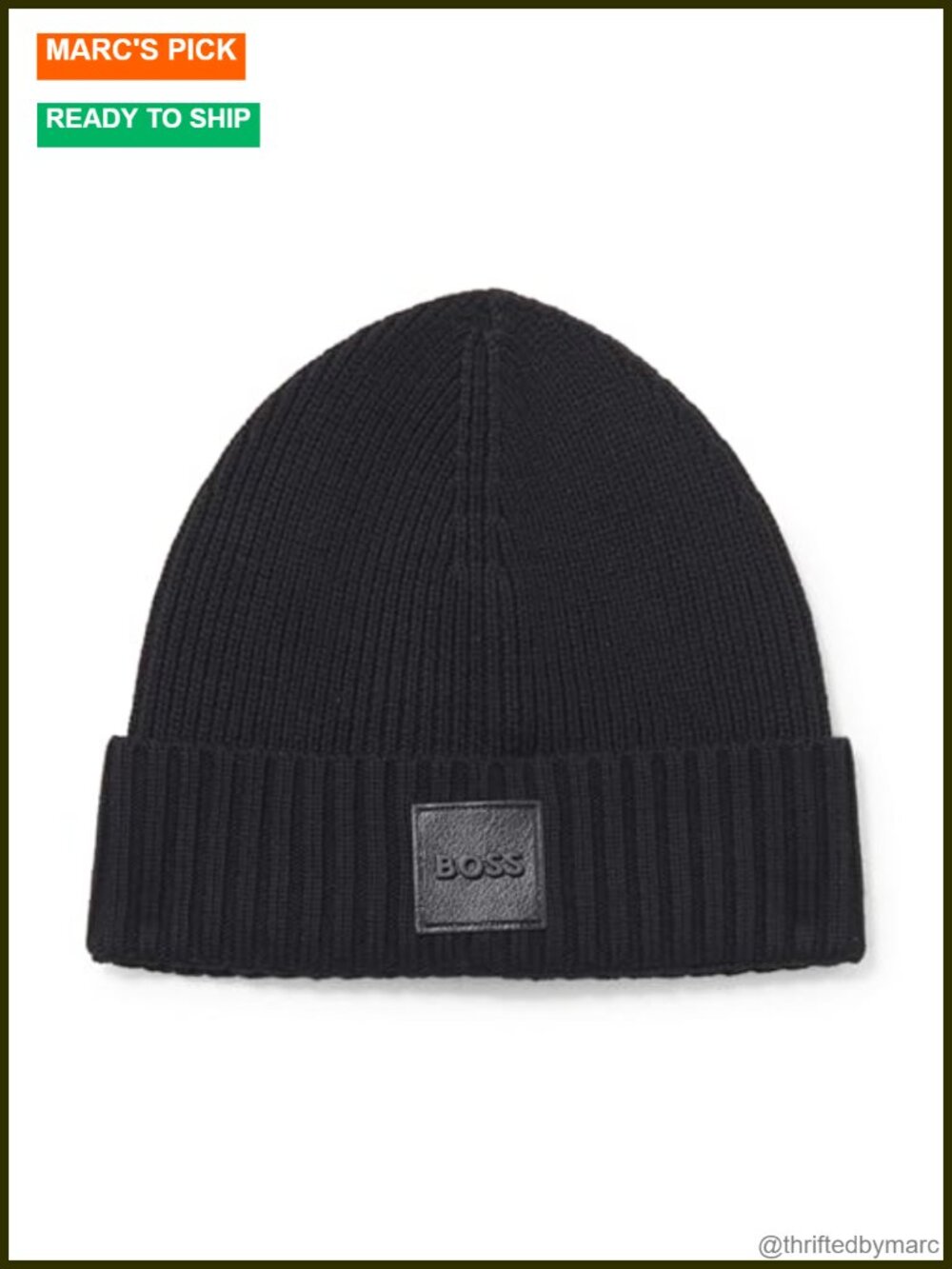 Hugo Boss Square Logo Knit Beanie Hat Wool